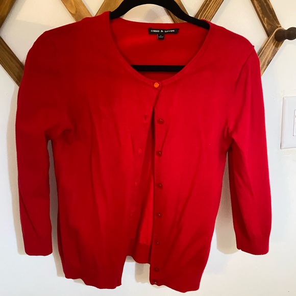Cable & Gauge Sweaters - Cable & Gauge Red Cardigan Small